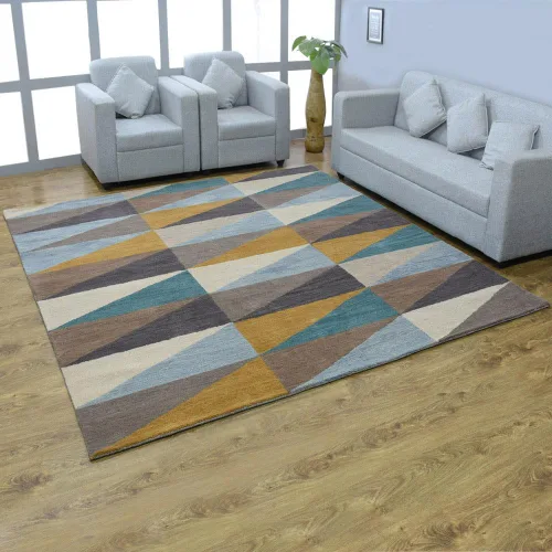 Miniatura 8 de Rugsotic Carpets Alfombras de lana copetuda a mano ecológicas – 2 pies 6 x 6 pies, forma de pasillo, multicolor, diseño geométrico moderno