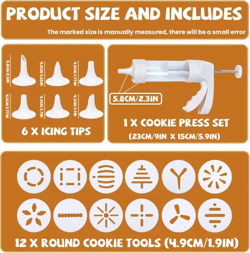 Miniatura 7 de Pistola de prensa de galletas blanca - Kit de prensa de galletas Spritz con 12 discos y 6 puntas de tubería Perfecto para Acción de Gracias