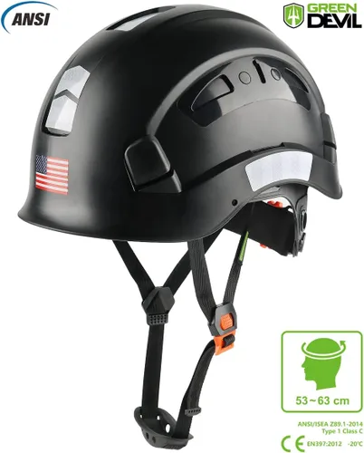 Miniatura 2 de GREEN DEVIL Casco de Seguridad Casco Duro Ajustable Ligero Ventilado ABS Casco de Trabajo Suspensión de 6 Puntos Aprobado ANSI Z89.1 Ideal para Negro