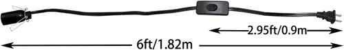 Miniatura 4 de Cable de repuesto para lámpara de sal de 6 pies con interruptor de encendido/apagado y base de candelabro E12, Negro