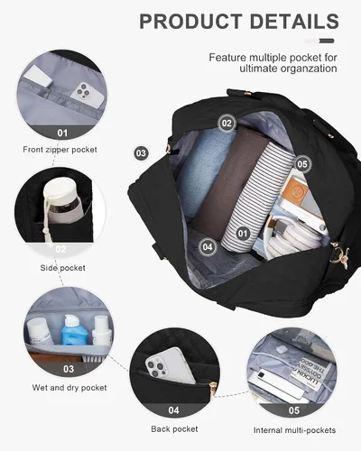 Miniatura 2 de Bolsa de lona de viaje, bolsa de fin de semana para mujer, R1-negro, Bolsa de viaje