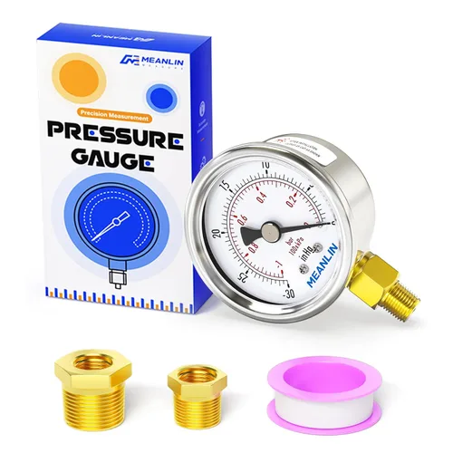 Miniatura 38 de MEANLIN MEASURE Medidor de presión en seco de acero inoxidable de 0 ~ 200 psi, esfera de cara NPT de 2 pulgadas, impermeable para compresor de aire