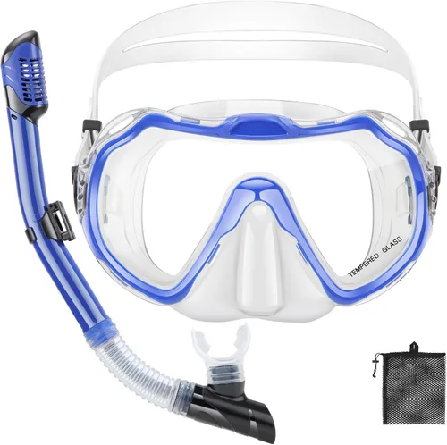Miniatura 12 de Snorkeling Gear for Adults, Adult Snorkel Set with Panoramic Anti-Leak and Anti-Fog Tempered Glass Snorkel Mask, Dry Top Snorkel, Snorkle Mask Set