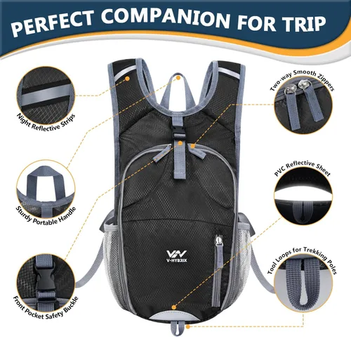 Miniatura 6 de Mochila de senderismo plegable de 15 L, ligera, plegable, impermeable, lavable a máquina, con correa para el pecho, paquete plegable pequeño