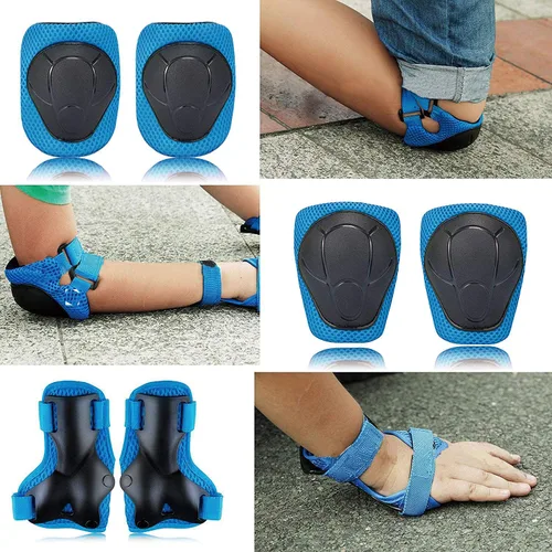 Miniatura 6 de Rodilleras para niños, rodilleras y coderas, conjunto de equipo de protección para niños y niñas con protectores de muñeca 3 en 1 para patinaje, Azul