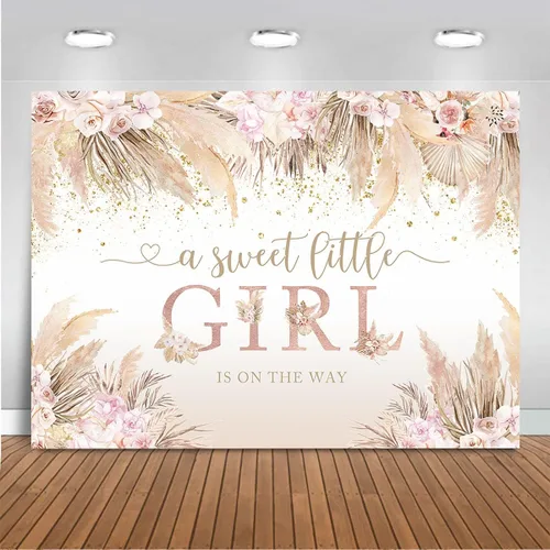 Mocsicka Boho Hola Bebé Telón de Fondo Boho Chic Flores Rosas Baby Shower Fondo Una Dulce Pequeña Niña Está en Camino Decoraciones de Pastel de