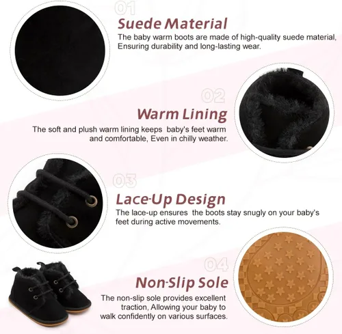 Miniatura 2 de Zoolar Botas de nieve unisex cálidas para bebé, piel recién nacida, con cordones en el tobillo, suela de textura de goma antideslizante, zapatos