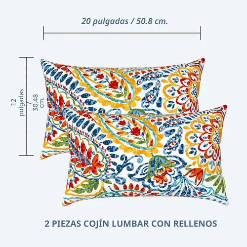 Miniatura 2 de LVTXIII Juego de 2 almohadas lumbares para patio, 12 x 20 pulgadas, resistentes a la decoloración, para exteriores con interiores, cojines lumbares