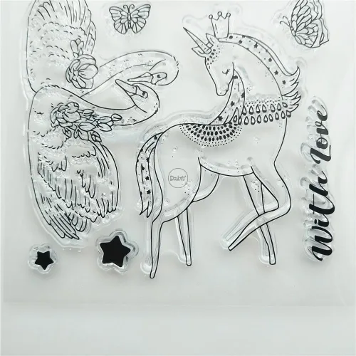 Miniatura 5 de DzIxY Swans Unicorn Sellos transparentes y troqueles de corte de metal para hacer tarjetas, kit de papel para álbumes de recortes, suministros