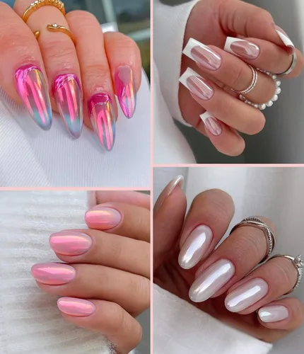 Miniatura 2 de Polvo de uñas cromado y perla, efecto de hadas, polvo de uñas rosa cromado, blanco, perlado aurora, sirena, iridiscente, cromo, polvo, espejo Polvo