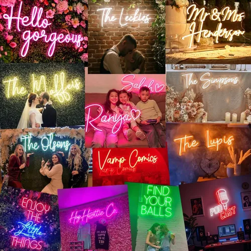 Miniatura 3 de Letrero de neón personalizado, letreros de neón LED regulables para decoración de pared, luz de neón personalizable para cumpleaños familiar, boda