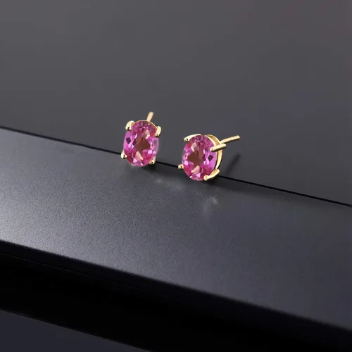 Miniatura 233 de Gem Stone King Aretes de oro de 14 quilates con piedra natal ovalada de 0.315 x 0.236 in Aretes de oro para mujer