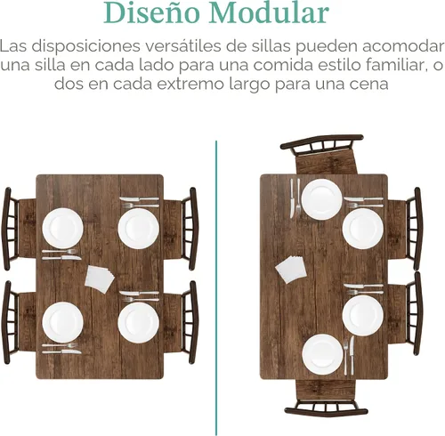 Miniatura 5 de Best Choice Products Juego de 5 muebles de mesa de comedor rectangulares modernos de metal y madera para interiores, para cocina, comedor, rincón