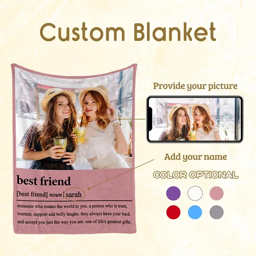 Miniatura 2 de Regalos de cumpleaños para mejores amigas, regalos de manta personalizada con foto y nombre, regalos de cumpleaños personalizados para mejores