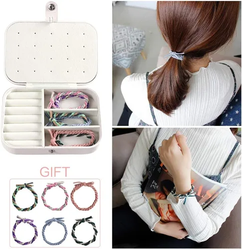 Miniatura 7 de DREAMGLAMOUR Joyería de viaje caja de viaje de doble capa joyero de viaje regalo para mujeres niñas con 6 pulseras de regalo collar aretes anillos