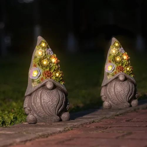 Miniatura 8 de Estatuas solares de jardín con suculentas y luces LED, estatuas de gnomos de jardín para patio, exterior, patio, balcón, jardinería, inauguración