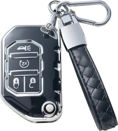 Compatible con funda para llavero Jeep con cordón de cuero, funda de protección para llave de automóvil para Jeep 2020 2021 Gladiator JT Sahara JLU