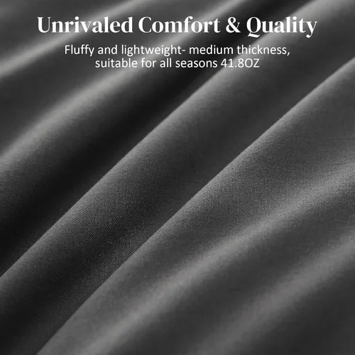 Miniatura 5 de Dreamhood Edredón de fibra de plumas tamaño individual, relleno de edredón mullido y transpirable gris oscuro, ultra suave, edredón de lujo