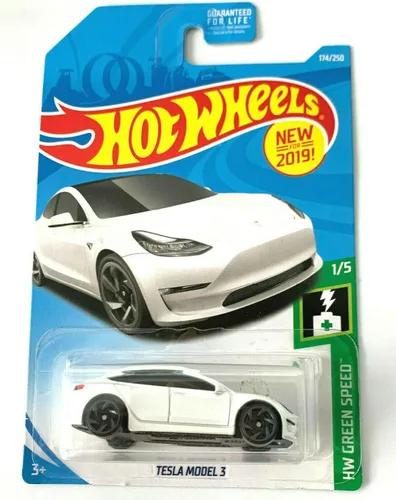 Miniatura 2 de DieCast Hot Wheels Tesla Model 3, 174/250 [Blanco] 2019 Verde Speed 1/5
