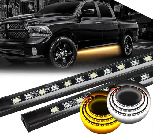 Tira de luz LED para estribo de camión de 60 pulgadas, señal de giro ámbar secuencial DRL y luz blanca de cortesía, 288 LED, impermeable, flexible,