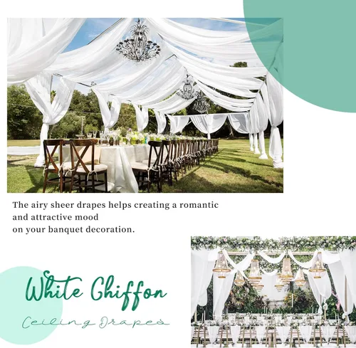 Miniatura 6 de Showgeous 6 paneles de cortinas de techo blancas para boda de 5 pies x 15 pies, tela para cubrir arco, cortinas transparentes, cortinas de gasa