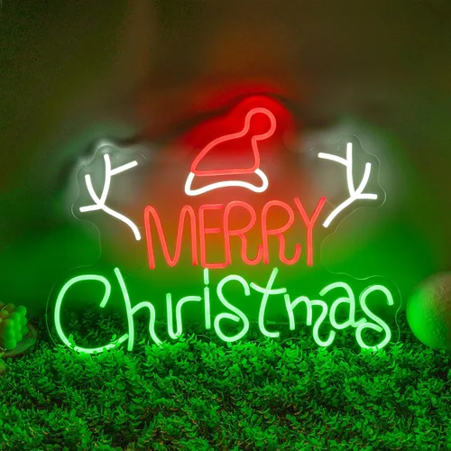 Miniatura 12 de Letreros de neón de Feliz Navidad para decoración de pared, letreros de luz LED de neón iluminados para ventana, dormitorio, fiesta de Navidad