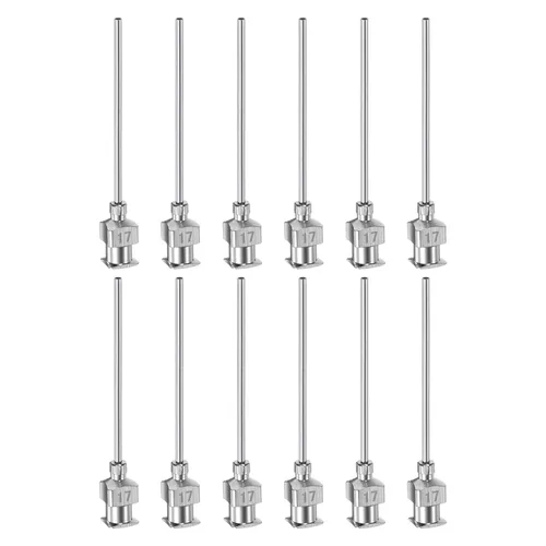 HARFINGTON 12 agujas dispensadoras de acero inoxidable calibre 17, 1 1/2 pulgadas, tubo de aguja de pegamento de metal, puntas romas, Luer Lock para