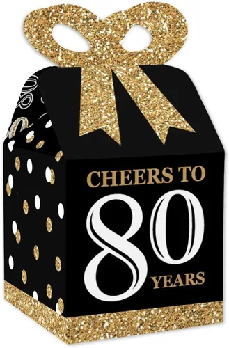 Miniatura 9 de Big Dot of Happiness Cajas de regalo para fiesta de cumpleaños número 100, elegante diseño cuadrado dorado con lazo 3D, suministros de fiesta