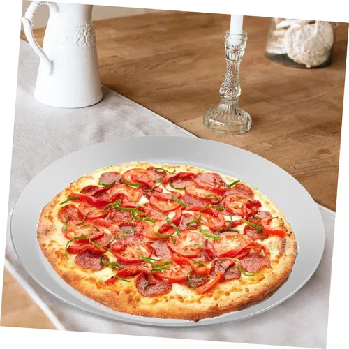 Miniatura 3 de Hemoton Bandeja de pizza de aluminio para pizza de queso y pizza, bandeja de hornear de acero inoxidable, bandeja de pizza antiadherente, bandeja