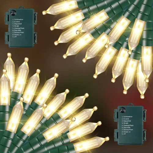 Miniatura 7 de RECESKY Paquete de 2 Luces de Cadena de Navidad con Temporizador Incorporado - Total 100 LED 36 pies Luces de Cadena de Hadas a Batería - Mini Rojo
