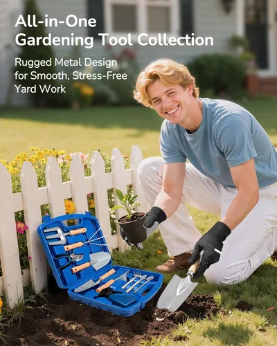 Miniatura 7 de Grenebo Juego de herramientas de jardinería de 12 piezas para hombres, herramientas de jardín de mano resistentes al óxido y de servicio pesado