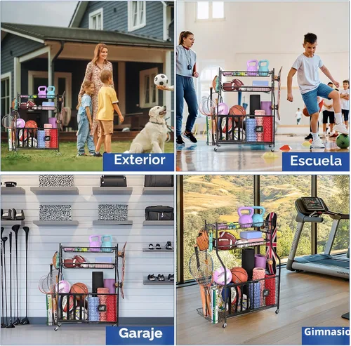 Miniatura 5 de Mythinglogic - Organizador de equipo deportivo para garaje, almacenamiento de béisbol de gran capacidad, organizador deportivo para garaje