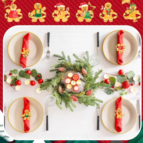 Miniatura 8 de WILLBOND 12 servilleteros de Navidad para cenas de Navidad, fiestas, accesorios de decoración de mesa de adorno de boda, (estilo adorable)