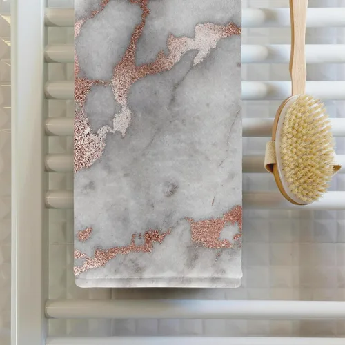 Miniatura 2 de 3dRose Toalla de mano de baño de 22 x 30 pulgadas, imagen de elegante patrón de purpurina sintética de cuarzo de color gris cobre oro rosa ágata