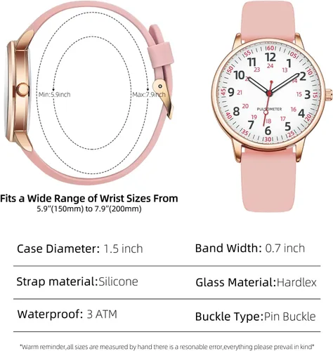 Miniatura 2 de Reloj de enfermera para mujer, resistente al agua, analógico, de silicona, con segundero, reloj de enfermería