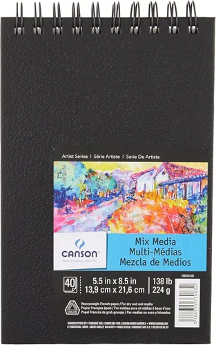 Canson Artist Series - Papel mixto con encuadernación de alambre, 5.5 x 8.5 pulgadas, 40 hojas (138 libras/7.90 oz), papel de artista para adultos y