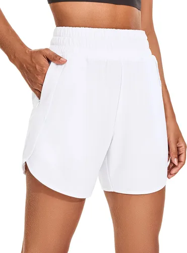 Miniatura 9 de KPSUN Pantalones cortos deportivos para mujer de 5 pulgadas de cintura alta, pantalones cortos de entrenamiento de verano con bolsillos