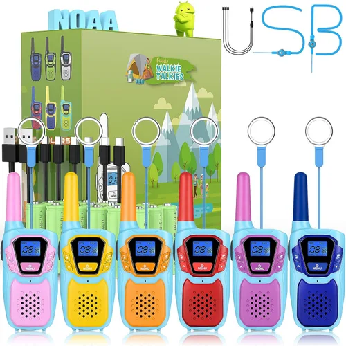 Topsung Walkie Talkies for Kids Long Range Walkie-Talkie for Adults Rechargeable 6 Pack with Lanyard NOAA USB, Family Pink 2 Way Radio Toys for 3-12