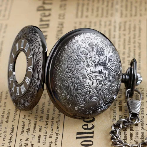 Miniatura 6 de Hollow Roman Digital Scale Men's Quartz Pocket Watches, Quartz Pocket Strap with Chain for Men