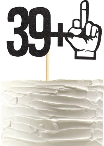 Miniatura 9 de Decoración para tartas con purpurina negra con dedo medio 15+1, decoraciones para fiesta de cumpleaños de 16 años, suministros divertidos