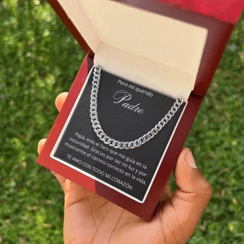 Miniatura 5 de LEO'S PRINT SHOP Regalo Para Papa de Hija Cadena Cubana Detalle Original Para Hombre Collar Con Mensaje Dedicatoria Idea Dia del Padre Cumpleaños