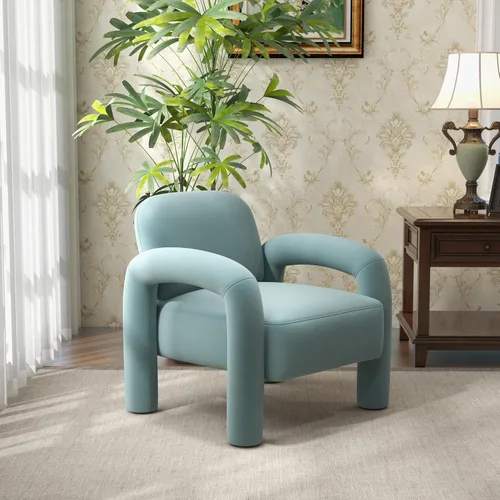 Miniatura 18 de Silla de acento moderna, sillón tapizado de terciopelo cómodo, silla de tocador acogedora, sofá individual, silla de barril acolchada para leer