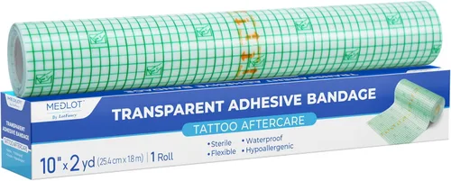 Miniatura 10 de LotFancy Vendaje de cuidado posterior para tatuajes, rollo de 6 x 8.8 yardas, apósito de película transparente impermeable transparente, envoltura