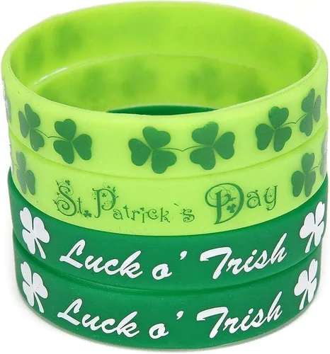 Moon Boat 74 pulseras de goma con trébol del día de San Patricio, suministros de fiesta, decoraciones de regalos