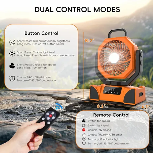 Miniatura 7 de Ventilador de camping portátil de 20000mAh, ventilador recargable alimentado por batería con control remoto y oscilación, pantalla LED, luz