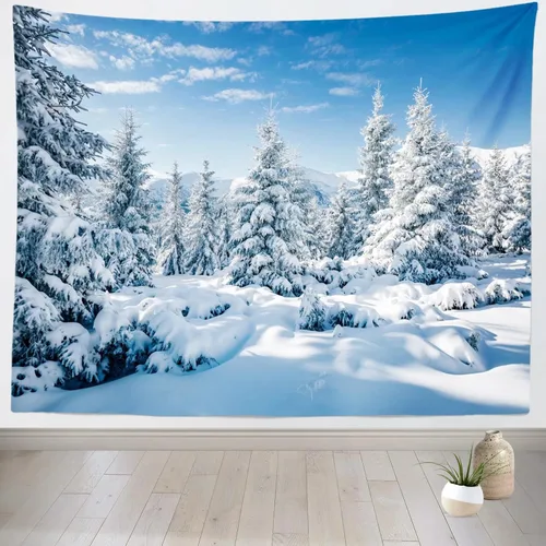Loccor - Tapiz de invierno, tapiz de montaña de invierno, escena de pinos blancos, colgante de pared, paisaje natural, tapices, arte de pared de