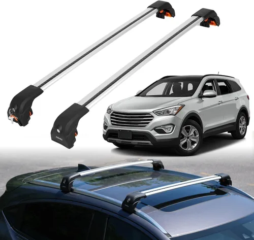 Miniatura 13 de ERKUL Barras Transversales de Techo para Hyundai Santa Fe 2013-2018 Barras Transversales de Aluminio con Cerradura Antirrobo para Techo Negro