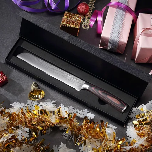 Miniatura 7 de Cuchillo de pan PAUDIN, cuchillo dentado de 10 pulgadas, cuchillo de pan alemán de acero inoxidable para pan casero, filo afilado como una navaja