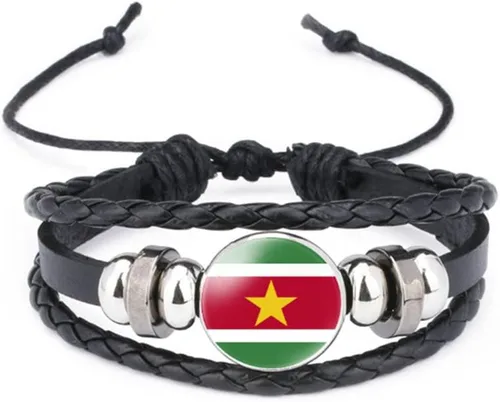 Miniatura 74 de vmcoatdu Mundial Muchas Banderas Nacionales Brazalete Retro de Aleación de Cuero para Pulsera de Cuerda Trenzada de Bandera Nacional