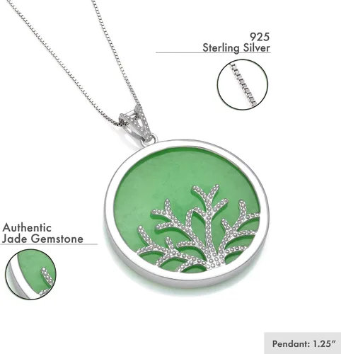 Miniatura 2 de Colgante de plata de ley, árbol de jade verde natural, 18.0in